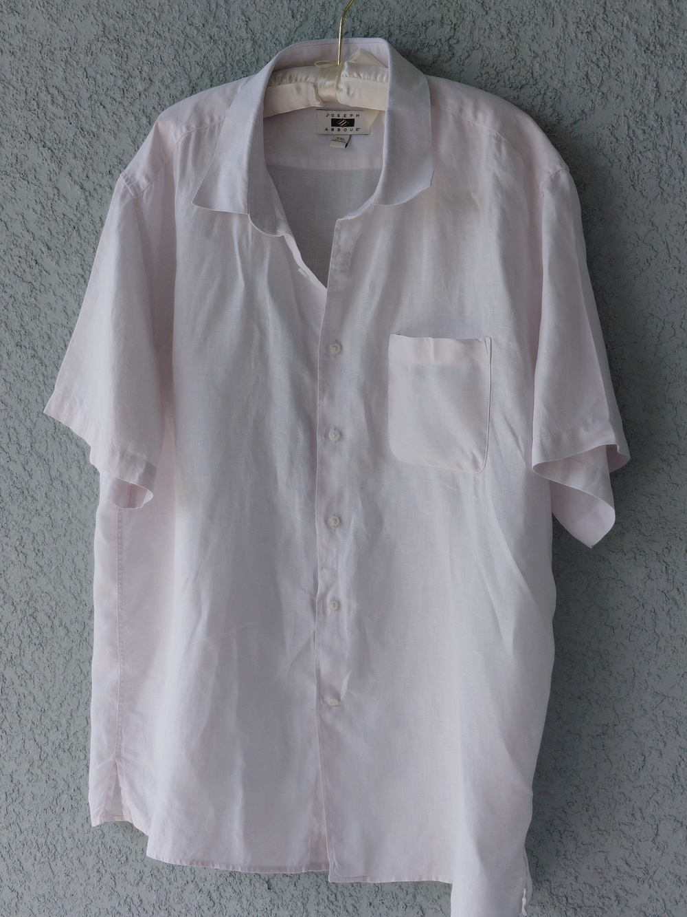 JOSEPH ABBOUD 100% Linen Short Sleeve Button Down Shirt Off White Men’s XXL